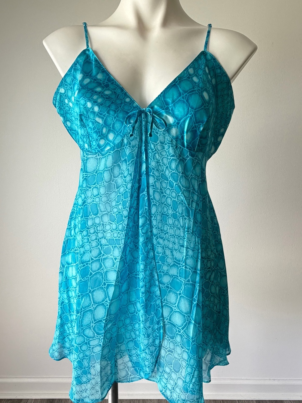 Secret Treasures Turquoise Satin Like Chemise w/Front Tie